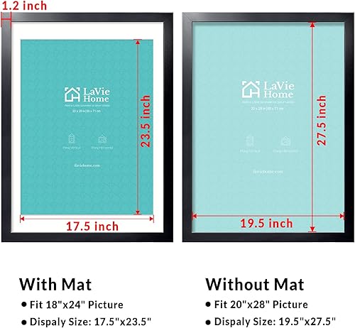 Miniatura 3 de LaVie Home Marco para póster de 20 x 28 pulgadas, color negro, para exhibir imágenes de 18 x 24 pulgadas con paspartú o de 20 x 28 pulgadas sin