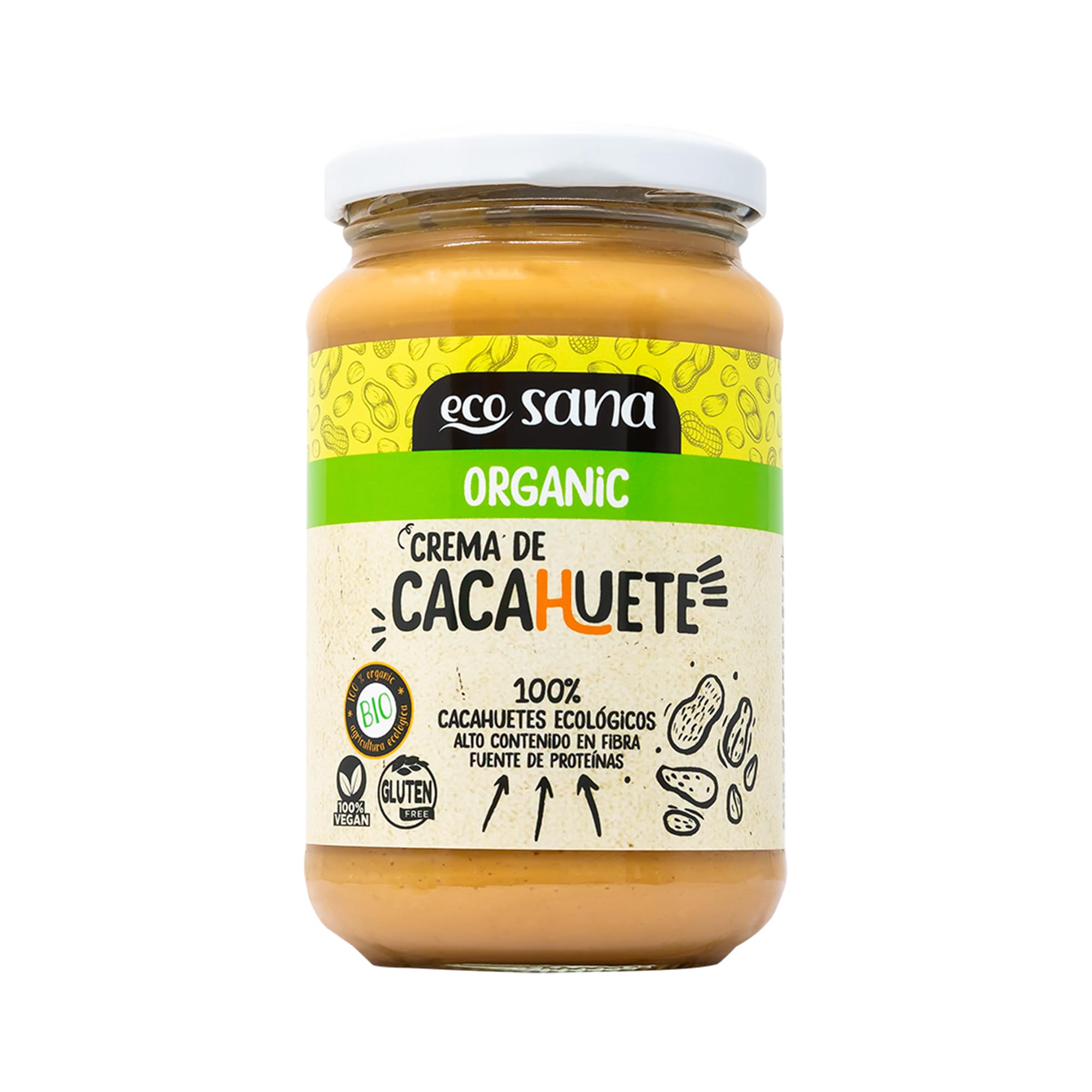 Drasanvi ECOSANA CREMA DE CACAHUETE CERTIFICADO BIO by - Fuente de proteínas - Alto contenido en fibra - 100% cacahuetes ecológicos - VEGANO - SIN GLUTEN - 350g