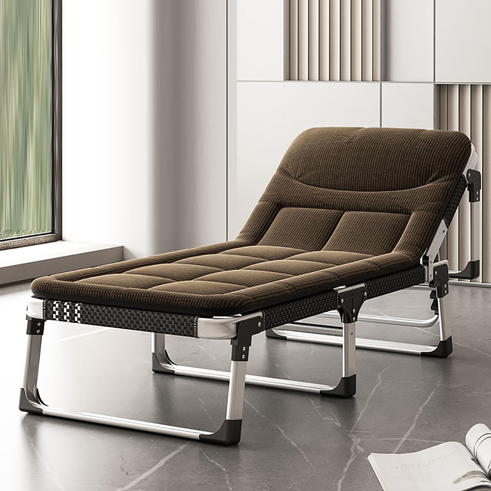 Chaise longue pliante réglable robuste 200 kg avec appui-tête confort