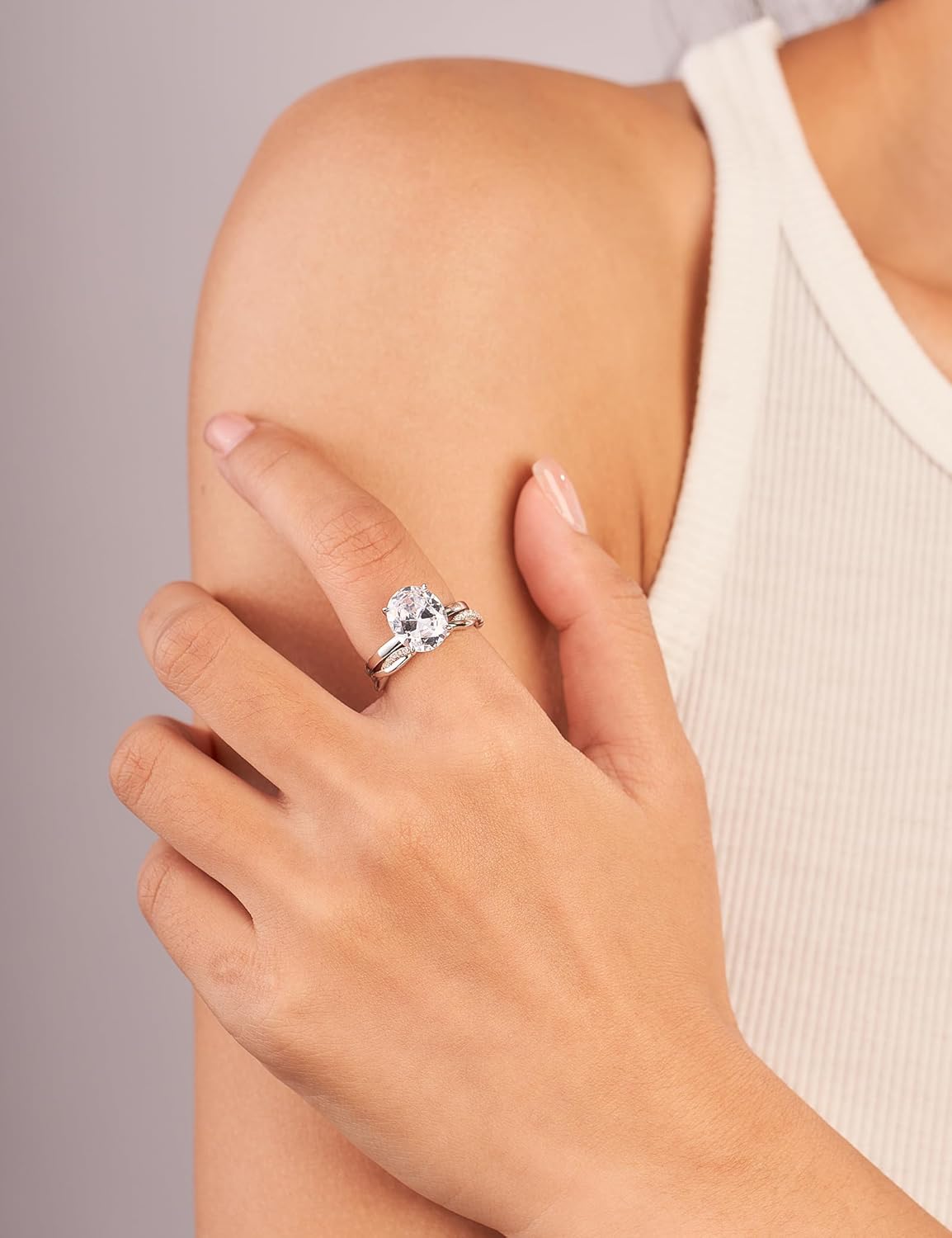 3.5CT Oval Solitaire Engagement Ring, Women's Engagement Rings, 925 Sterling Silver Fake Diamond Ring Cubic Zirconia Engagement Ring18K White Gold Plated Oval Rings for Women - Image 7