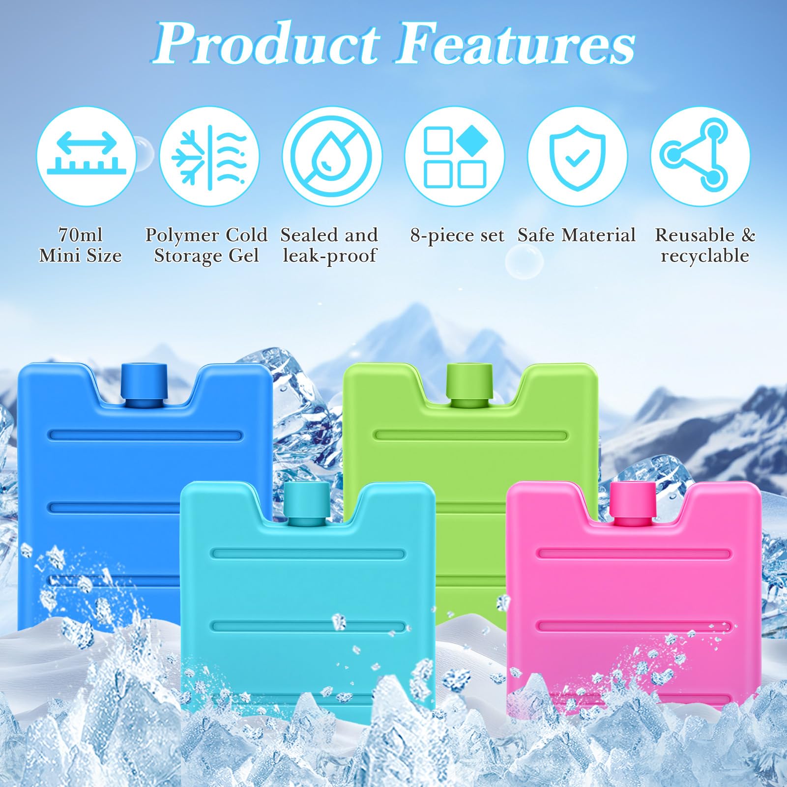 Lot De 3 Blocs De Glace Réutilisables Pour Sac Isotherme – 200ml, Extra Plats, Sans BPA – Idéal Camping, Voyage, Pique-nique