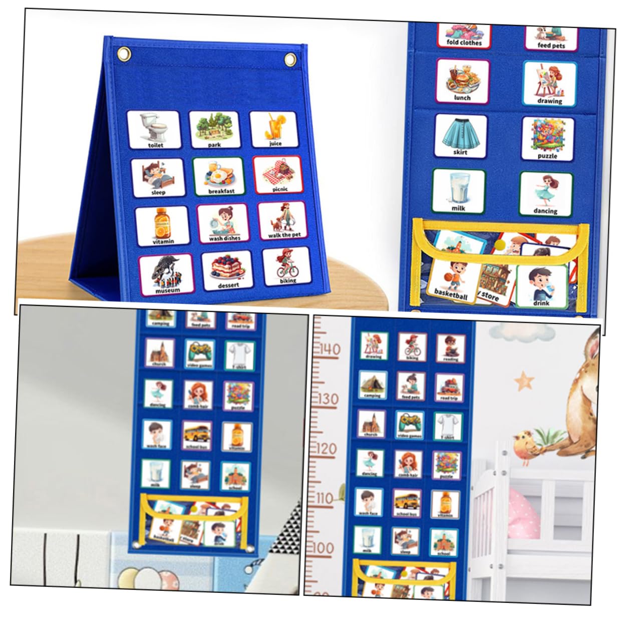 Parliky Calendario Visual Infantil con Pictogramas para Rutinas Diarias Tablero de con Bolsillo Amarillo Planificador DIY para Niñas Herramienta para Autismo y Disciplina