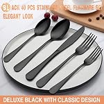 72-Piece Ensemble d'argenterie noir, Umite Chef Set de flatware avec des couteaux de Steak pour 12, Ensemble de couverts en acier inoxydable de qualité alimentaire, comprenant des couteaux de fourche, des couverts de cuisine pour le bureau à domicile Hôtel restaurant