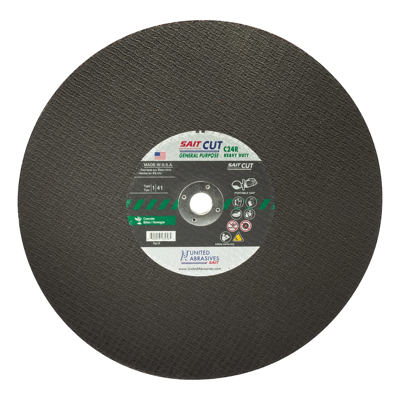 United Abrasives SAIT 23451 14X1/8X1 C24R Heavy Duty Concrete Portable Saw Cut-Off Wheels, 10 Pack