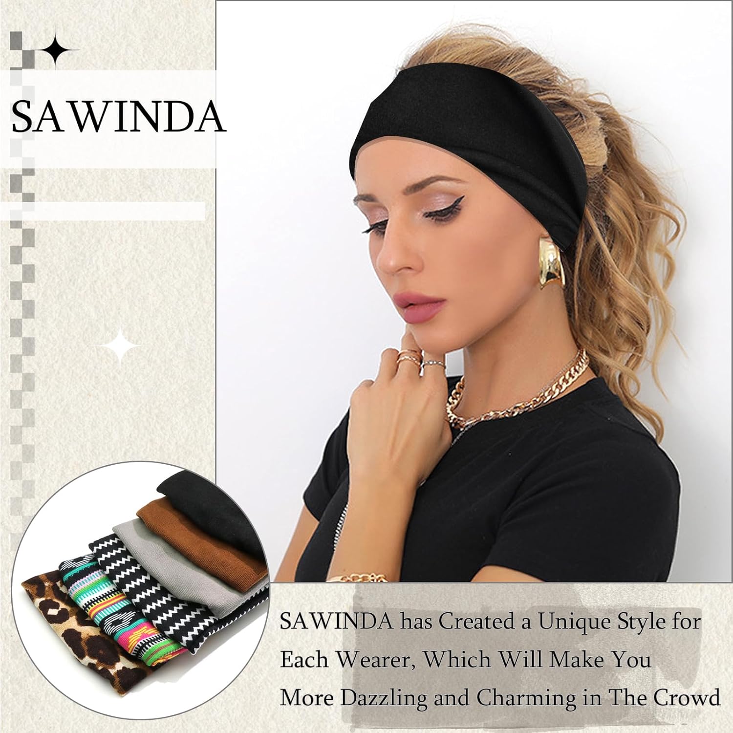 6 Pack Boho Headbands for Women Fashion Short Head Bands Stretchy Non Slip Hair Bands for Women's Hair African Cloth Bandanas for Women Yoga Workout Head Wraps Accessories - Image 4