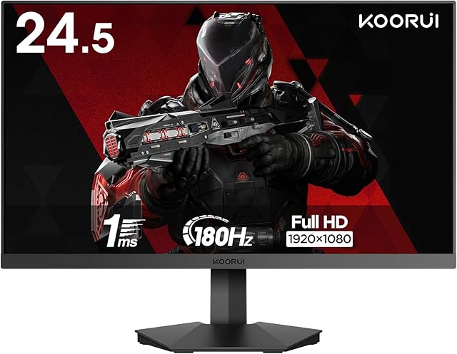 KOORUI Monitor gamingowy 24.5", FHD(1920 x 1080), 180Hz PC monitory FreeSync &G-Sync kompatybilny z (VA, 1ms, 99% sRGB, Eye Care, 2 x HDMI, DisplayPort, VESA 75 x 75