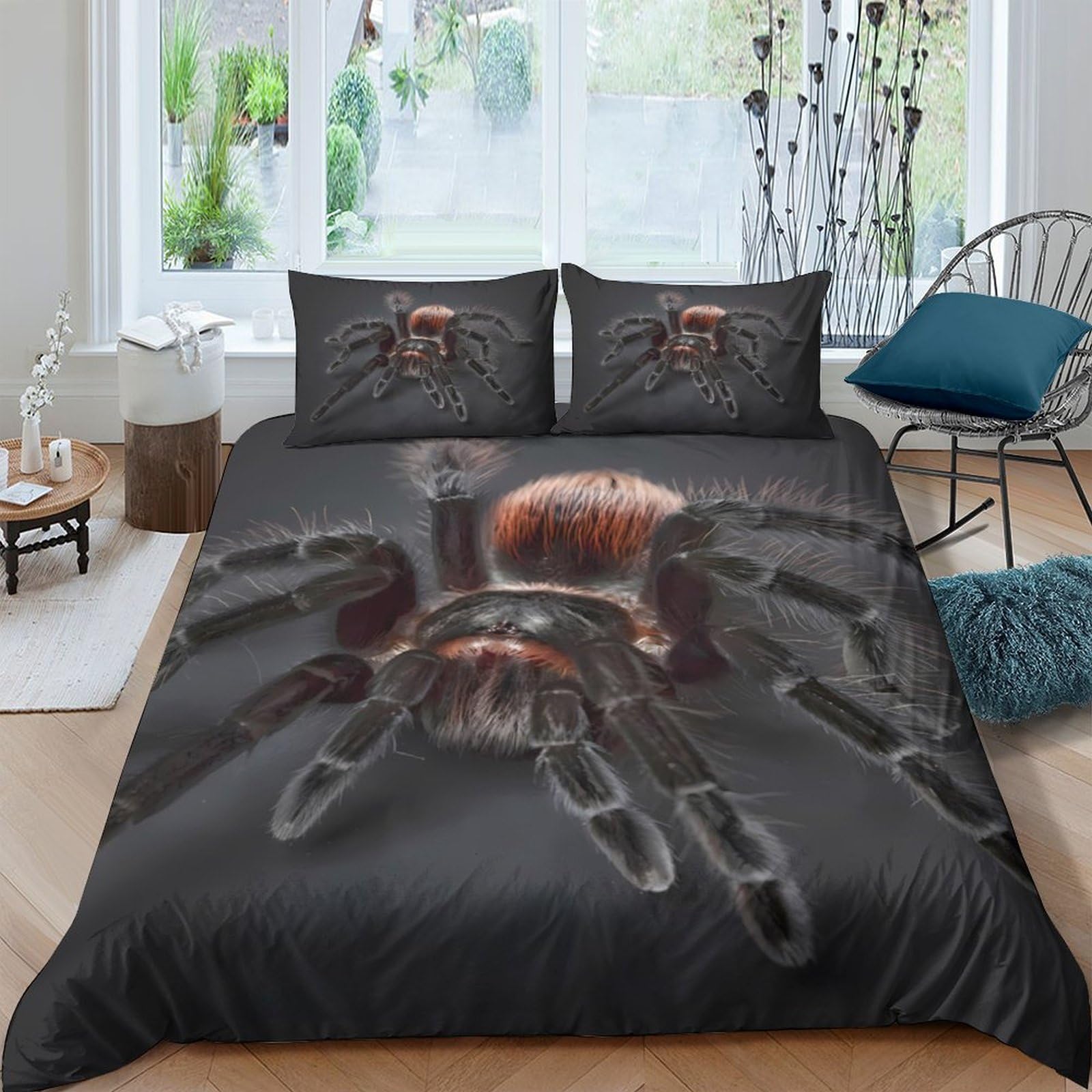 GPLZQXKJNH 3D Printed Tarantula Duvet Cover Set Microfiber Black Spider Quilt Cover with 2 Pillowcases for Bedroom Decor Single（135x200cm）