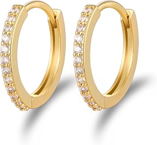 HBFasion Gold Hoop Earrings for Women Girls - 14K Real Gold Plated Cubic Zirconia Hoop Earrings, Huggie Earrings Gold Small Hoop Earrings for Women Teens Trendy Jewelry