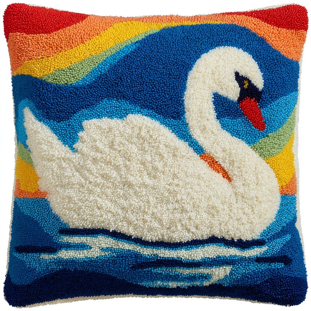 Taxpy DIY Latch Hook Kits, White Swan Cushions Pillow Case Embroidery Carpet Set Needlework Crocheting Cushion Embroidery Set 43x43cm
