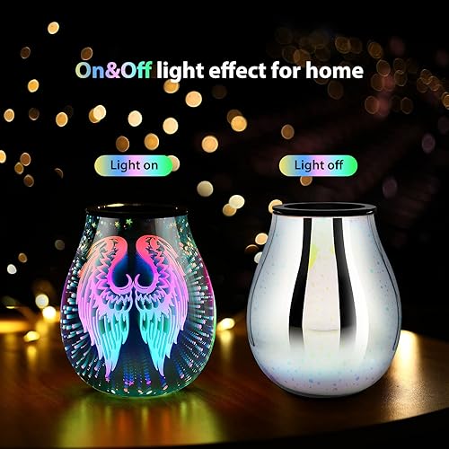Miniatura 5 de Calentador eléctrico de cera con aroma de alas de ángel 3D con luz LED de 7 colores cambiantes, calefacción PTC, bandeja de silicona extraíble,