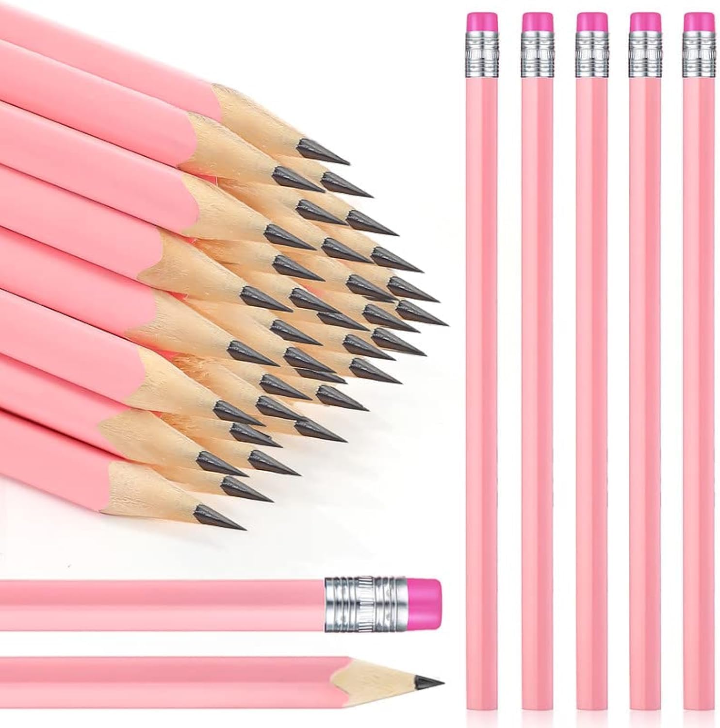 50 Pcs Triangular Grip Pencils Wood Wedding Pencils HB Graphite Pencil Pack Eraser for Baby Shower Drawing Sketching Bridal Shower Office Supplies(Pink)