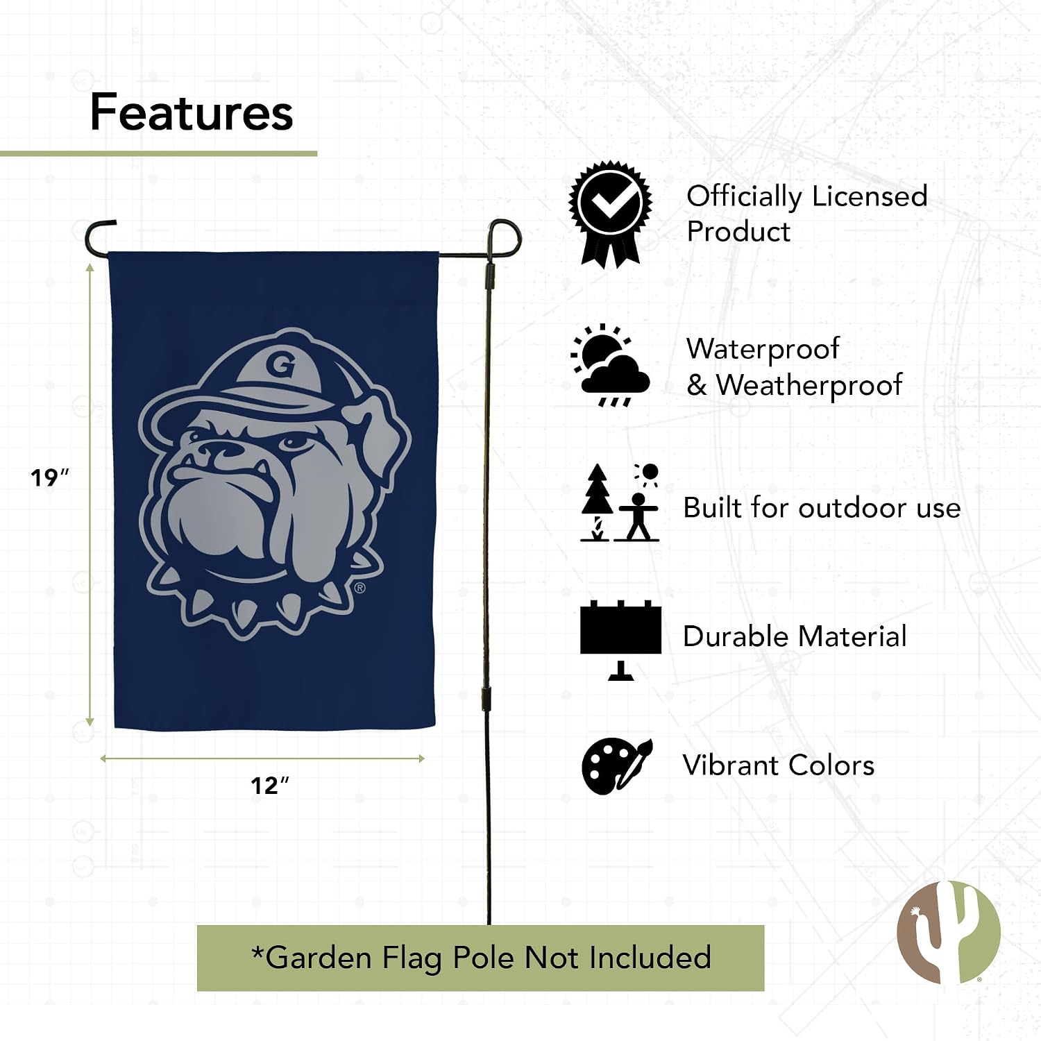 Desert Cactus Georgetown University GU Garden Flag – 19 x 12 inch Georgetown Hoyas Banner, For Outdoor Display and Events (Design H)