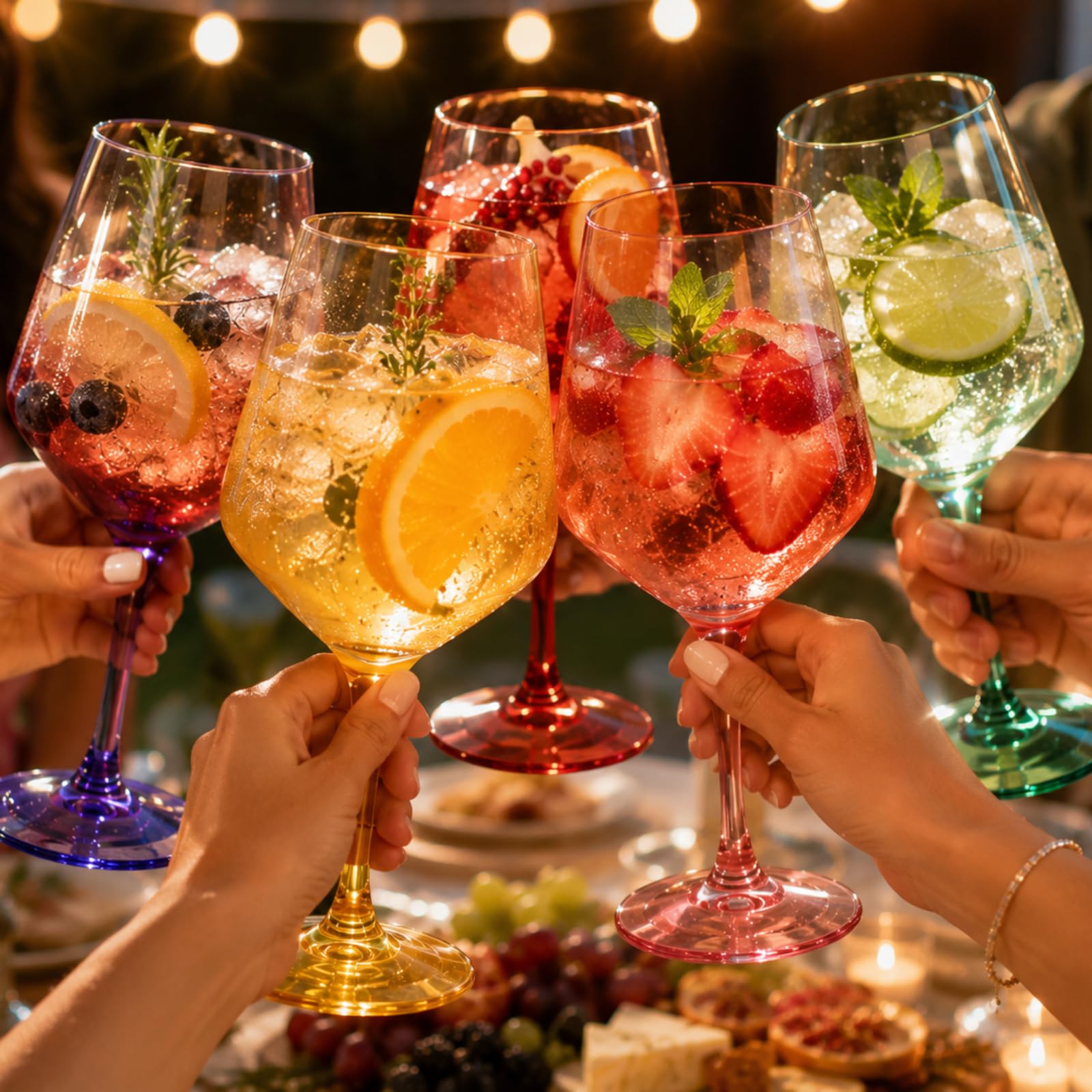 Lot de 12 verres à vin à pied en plastique incassable de style européen Tritan Couleurs vives incassables Sans BPA Pour extérieur, piscine, intérieur, lavage à la main 500 ml Cadeau quotidien et