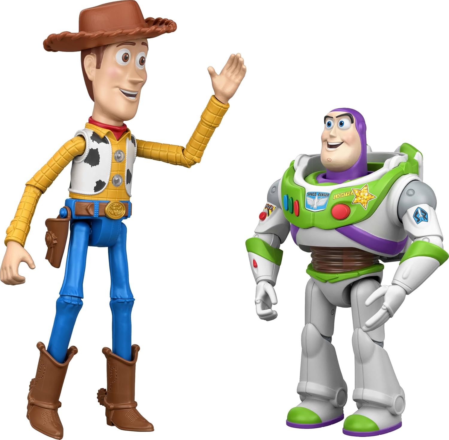 ​Mattel Disney and Pixar Toy Story 5 Interactables Woody & Buzz Lightyear | 12-inch Figures, Movie Phrases & Converse with Each Other, Posable