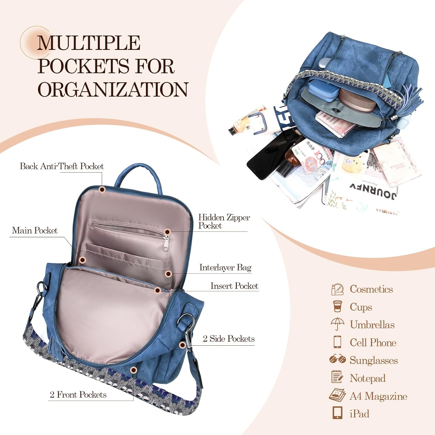 Backpack Purse for Women Pu Leather Backpack Fashion Ladies Shoulder Bag Handbags for Travel Daily Use - Image 4