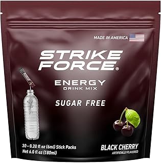 Strike Force Energy Drink Mix - Black Cherry Flavor - Natural Tasting Caffeine Drink - Turn Any Drink into a Healthy Energy Drink - Zero Calories, Keto Friendly, Sugar Free, Pre Workout (30 Liquid Packs)