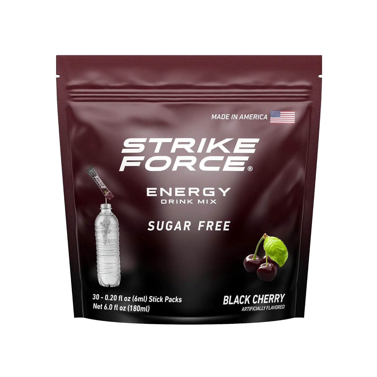 Strike Force Energy Drink Mix - Black Cherry Flavor - Natural Tasting Caffeine Drink - Turn Any Drink into a Healthy Energy Drink - Zero Calories, Keto Friendly, Sugar Free, Pre Workout (30 Liquid Packs)