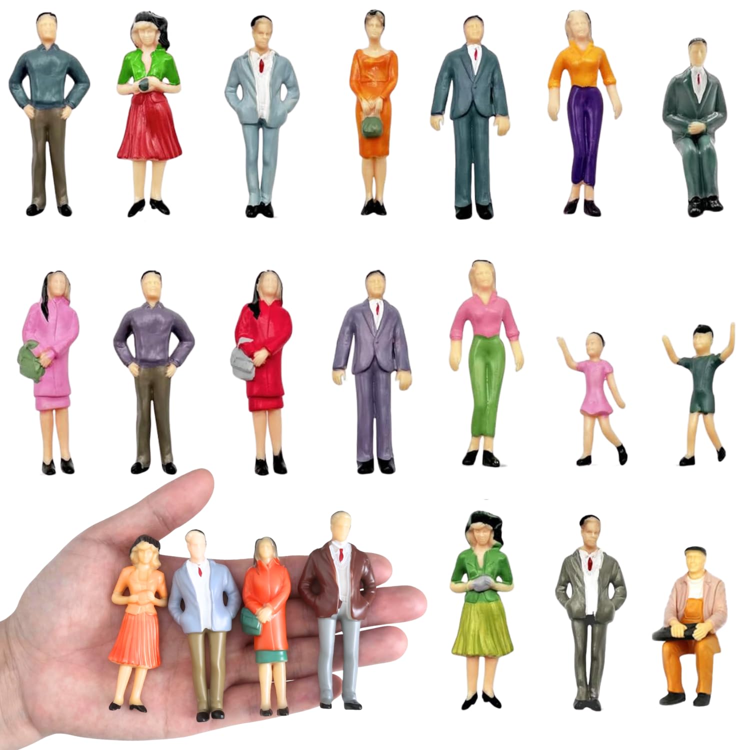 VICDUEKG 14 Pezzi Miniatura Figure in Pose Varie Figure Dipinte per Modellismo Scala 1:25 Persone in Piedi e Sedute Figure in Miniatura per Modello di Architettura Piccole Persone in Miniatura