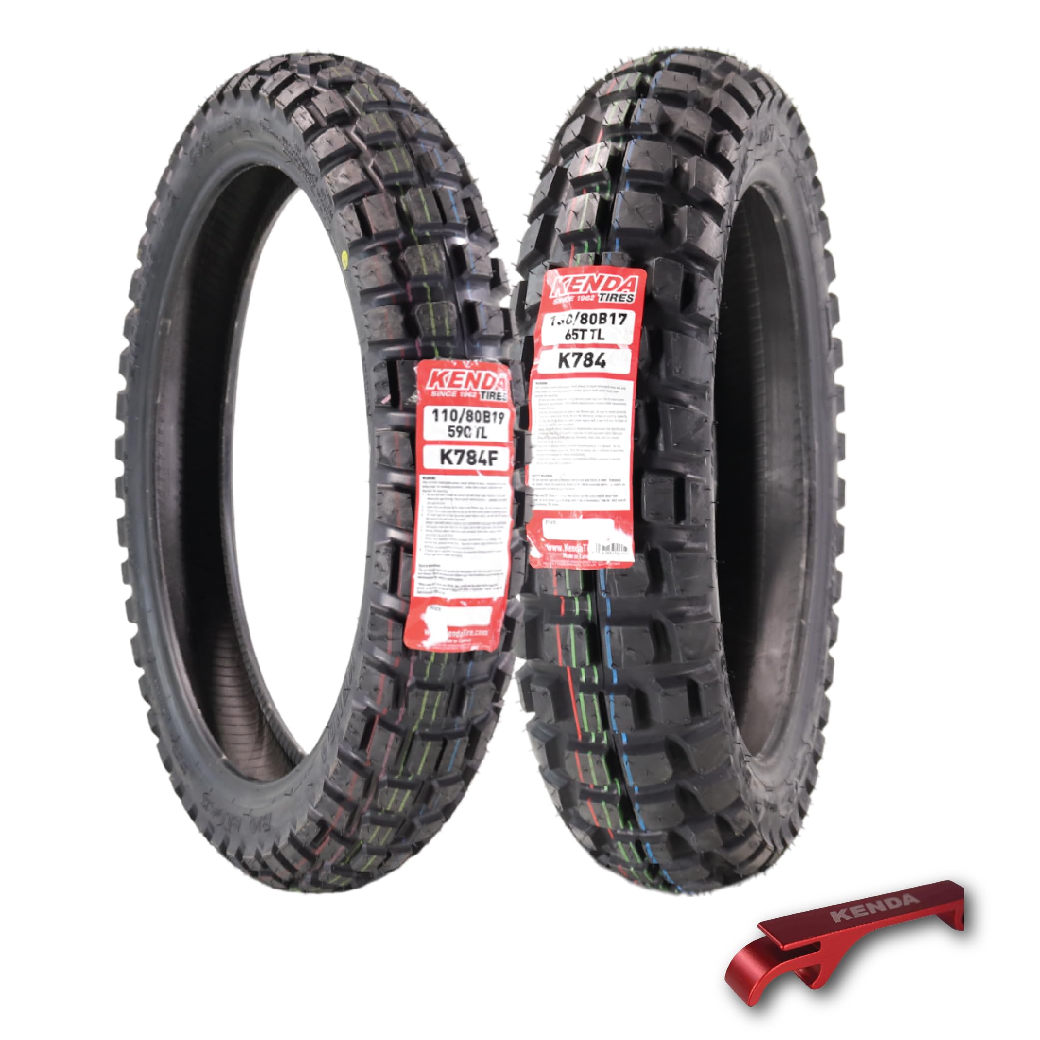 Kenda Big Block K784 110/80B19 Front and 130/80B17 Rear Tires for Motorcycles, Dirt Bikes, and City Bikes - Durable Off-Road & Street Performance with Keychain (2 Pack)