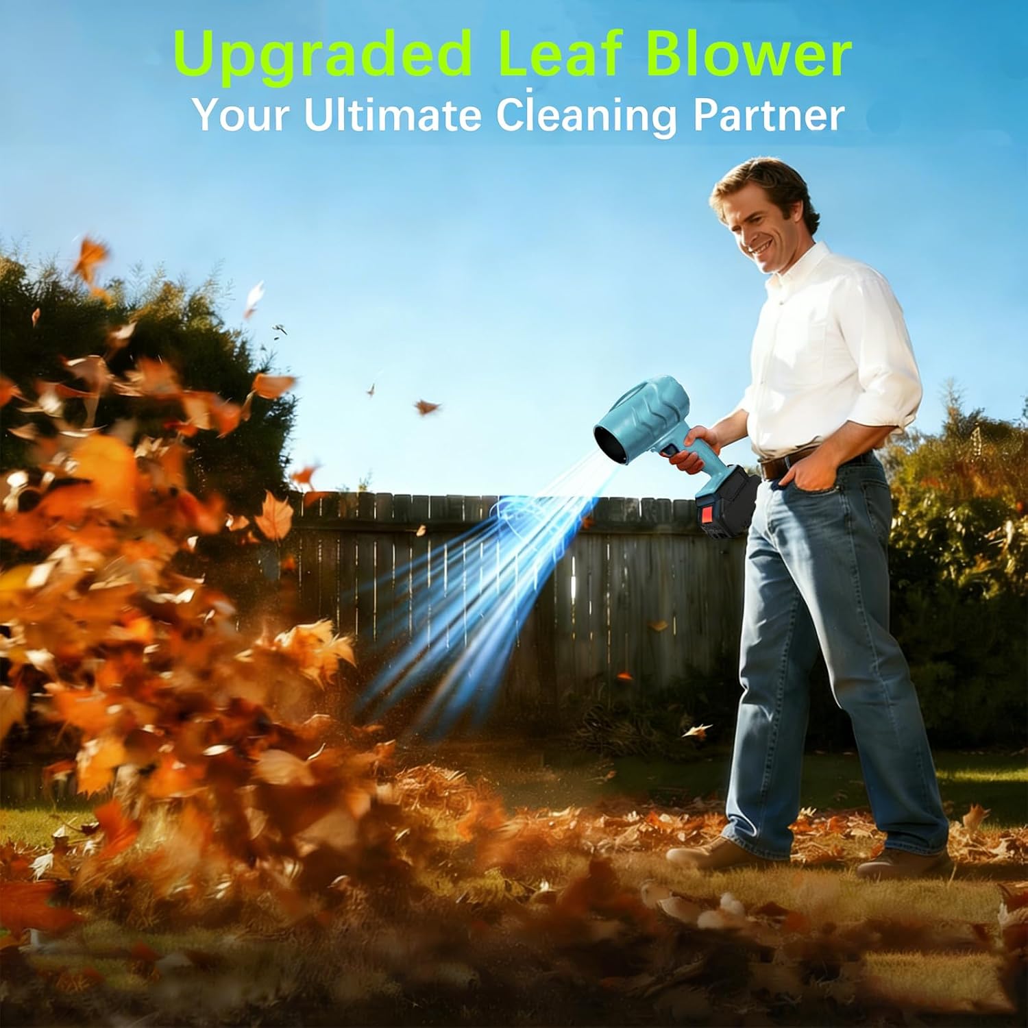 Leaf Blower Cordless with Battery and Charger,21V Electric Handheld Leaf Blower, 950000RPM Powerful Fan with Adjustable Speed, Lightweight Blower for Patio, Lawn, Blowing Leaves and Snow (Blue)
