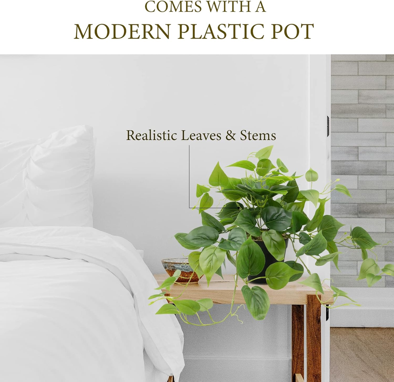 LOYWREE Artificial Scindapsus Aureus Fake Pothos Plants in Black Pots - Realistic Faux Indoor Greenery Potted for Home, Office, Desk, Shelf, Living Room, Bedroom, Balcony, Patio & Garden Decor - Image 4