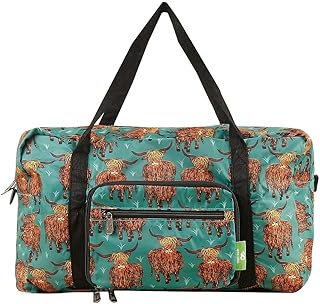 ECO CHIC Recycled Cabin Holdall Bag, Lightweight Foldable Carry-On Luggage Water-Resistant Underseat Travel Duffle (Highland Cow Teal)