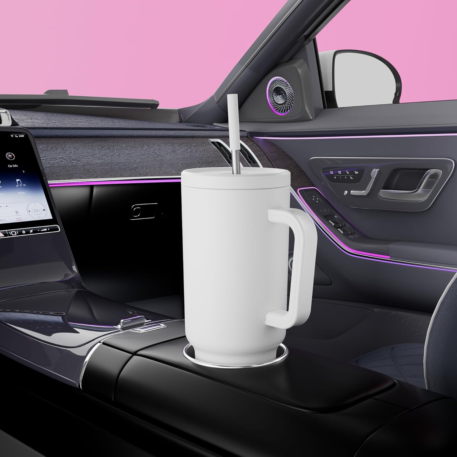 Meoky 40 oz Tumbler with Handle and Straw: Stainless Steel Insulated Tumbler with Lid and Straw - 100% Leak Proof Tumbler for Car Cup Holders - Travelers Commuters Workers, White - Image 5