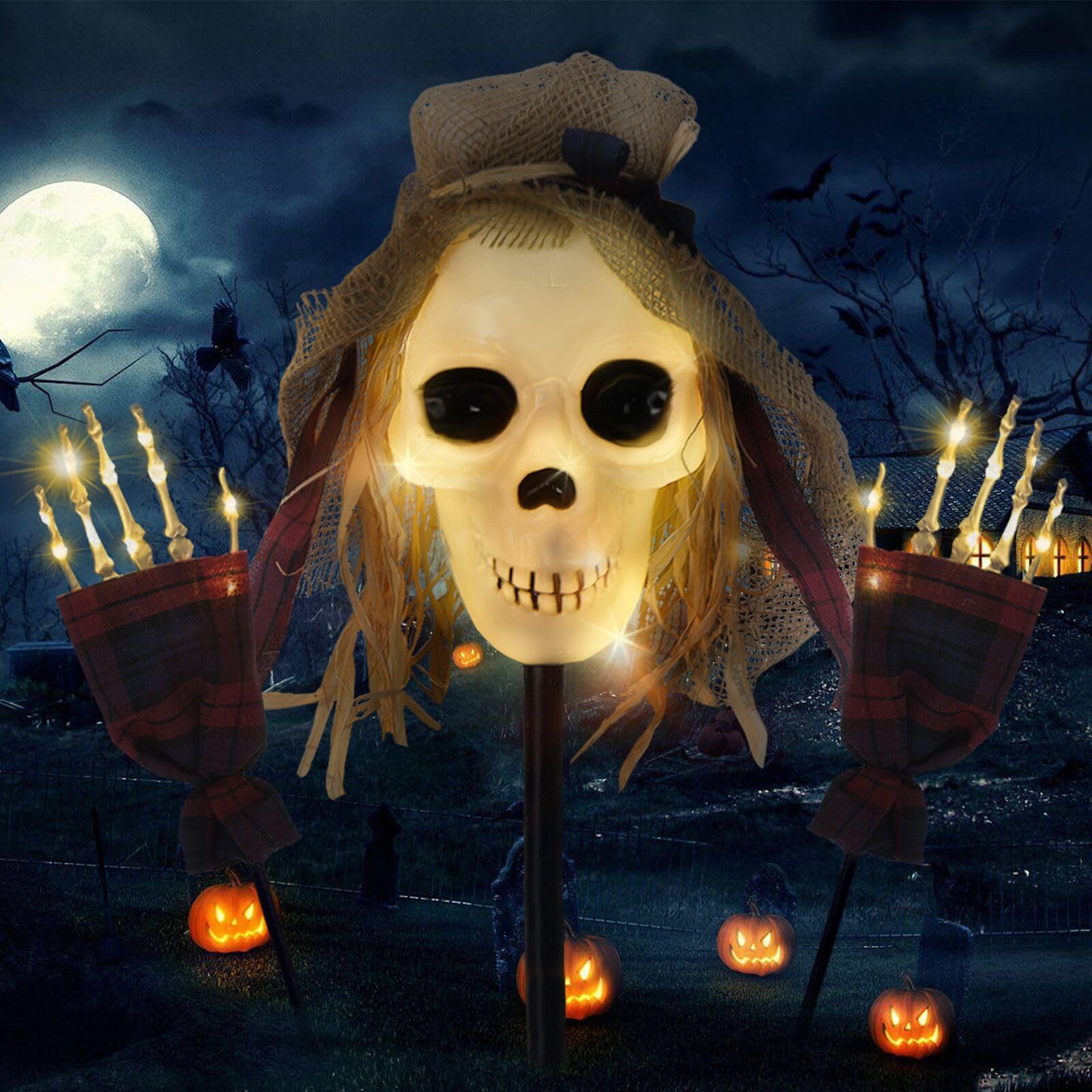 3 Pcs Halloween Pathway Lights Outdoor, 30 LEDs Skull and Arms Stake Lights for Outdoor, Yard, Lawn, Garden, Patio Decorations