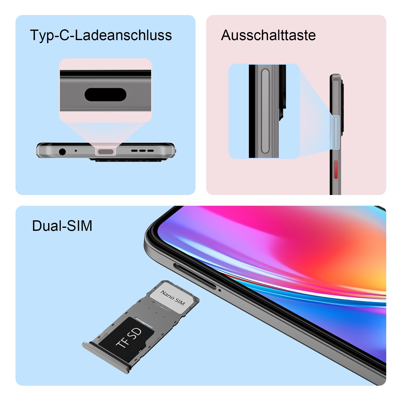 ZTE Blade A35e, Android-Handy，Smartphone ohne Vertrag: 2GB+64GB Speicher, Silvery Gray, 5000 mAh Batterie & 6.52" HD+Display