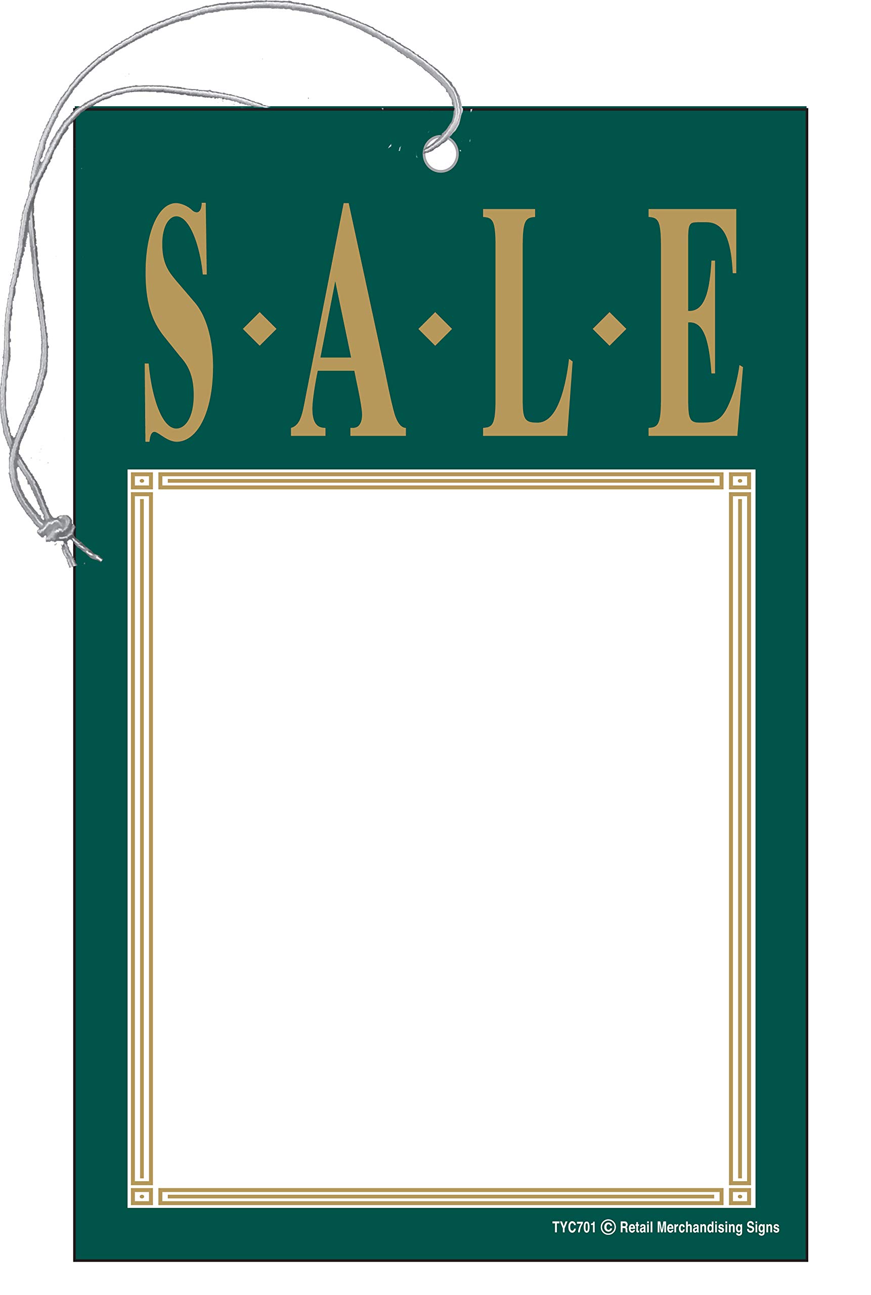 TYC701 "Sale Green Gold" Elastic Knotted Price Sale Tags with Strings Pack of 100 (3 1/2" x 5 1/2")