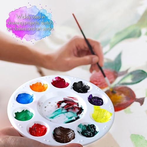 Miniatura 9 de FANDAMEI Paleta de Pintura, Bandejas de Pintura para Niños, Paletas de Pintura con 10 Cavidades para Adultos y Niños, Paletas Redondas de Pintura