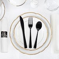 Vista 6 de Party Essentials - Rollos de servilleta con cubiertos extra resistentes, tenedor / cuchillo / cuchara color negro con servilleta blanca., 300