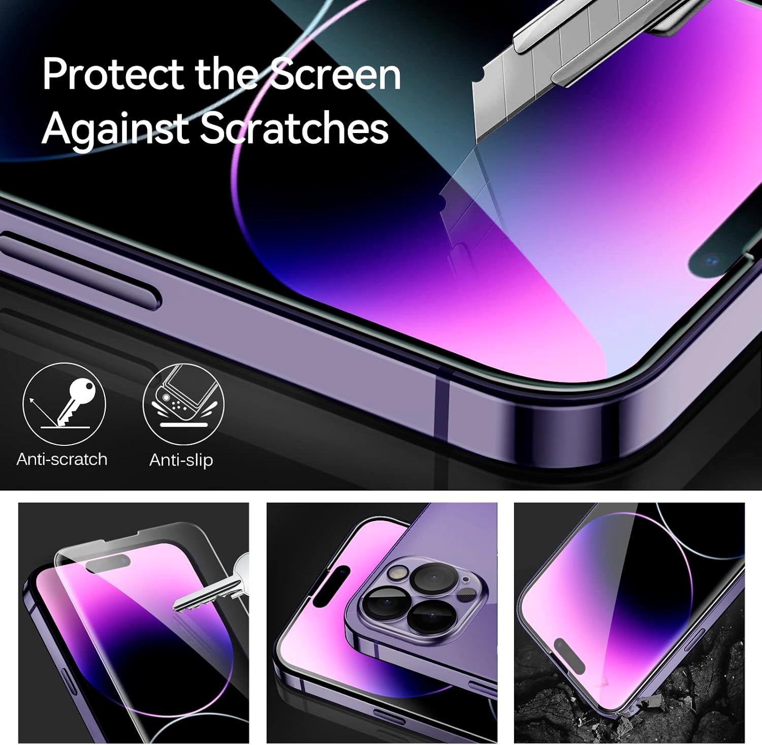 ivoler [3+3 Pack Screen Protector for iPhone 14 Pro 6.1 inch [3 Pack] with [3 Pack] Camera Lens Protector, Double Shatterproof Tempered Glass [Easy Installation Frame] [9H Hardness] [99.99% HD Clear]