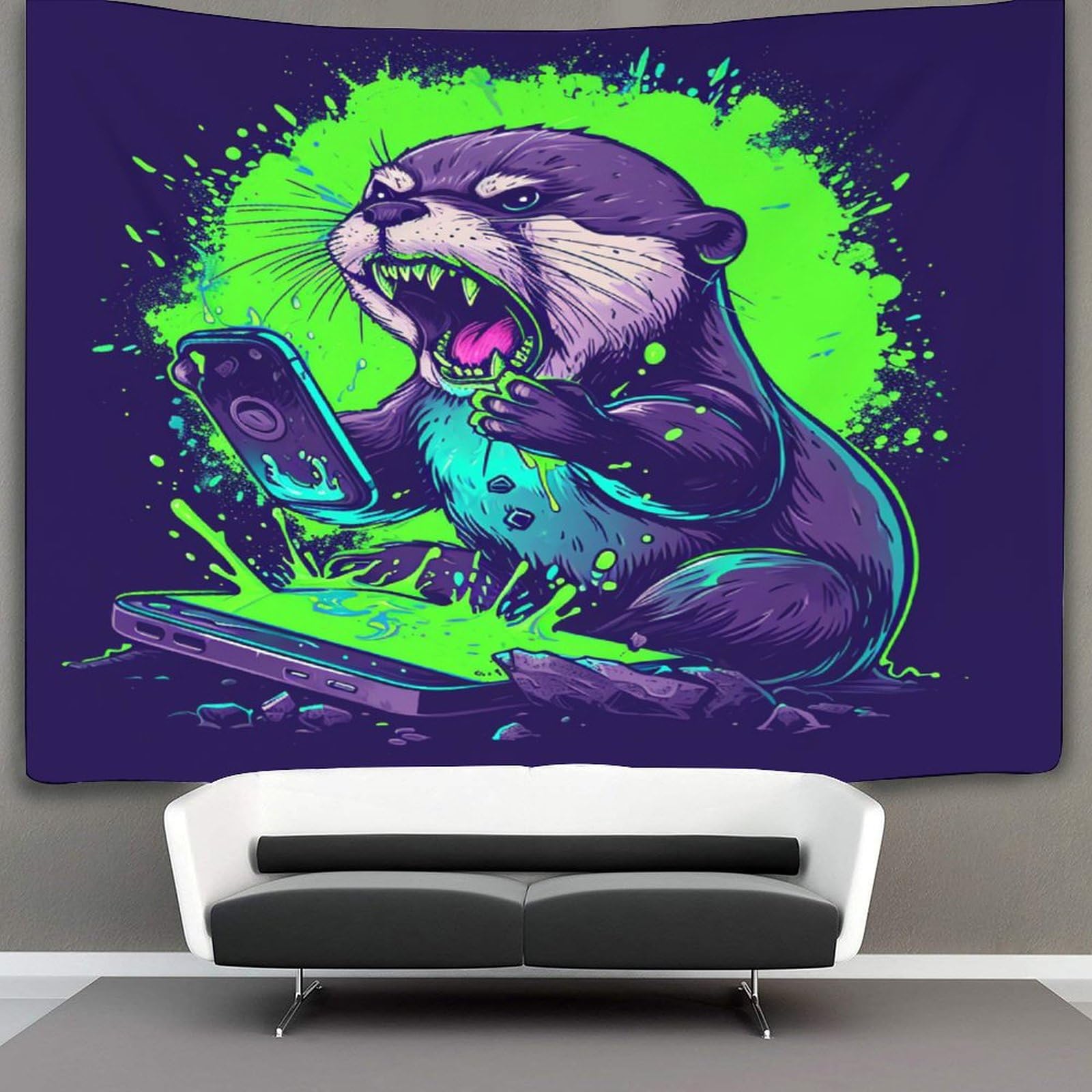 kaiyun Angry Otter Decorations Tapestry Animal 3D Printing Wall Blanket Wall Hanging for Living Room Bedroom Dorm Decor 150cmx200cm