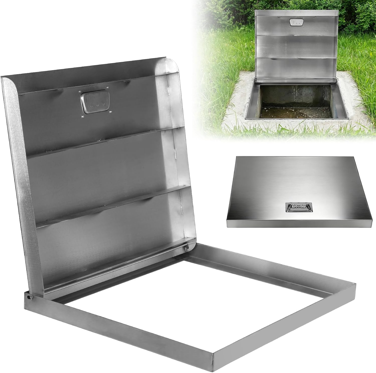 Stainless Steel Shower Valve Inspection Hatch Rectangular Heavy Duty Metal Access Door with Handle Lift Off Manhole Cover for Cellars Basement Patio Yard Window Well