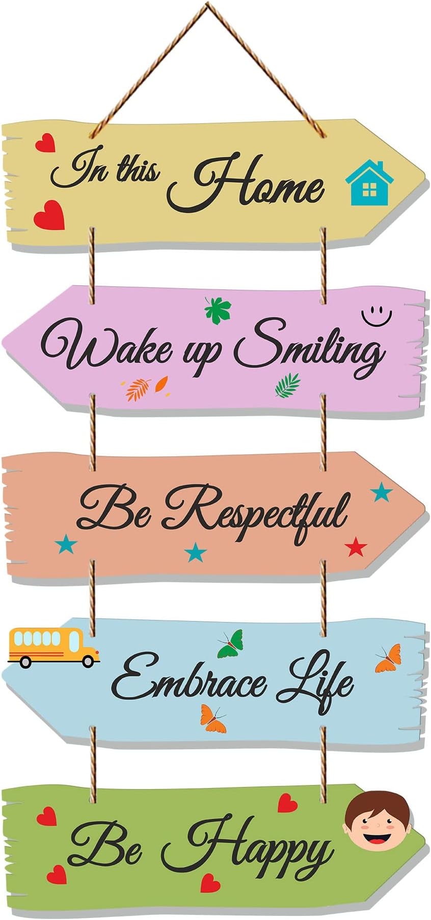 Artvibes Home Quotes Decorative Wall Art MDF Wooden Wall Hanger for Livingroom | Bedroom | Gifts | Wall Hangings for Home Decoration | Modern Decor Items | Artworks Wall Hangings (WH_7301N), Set of 5