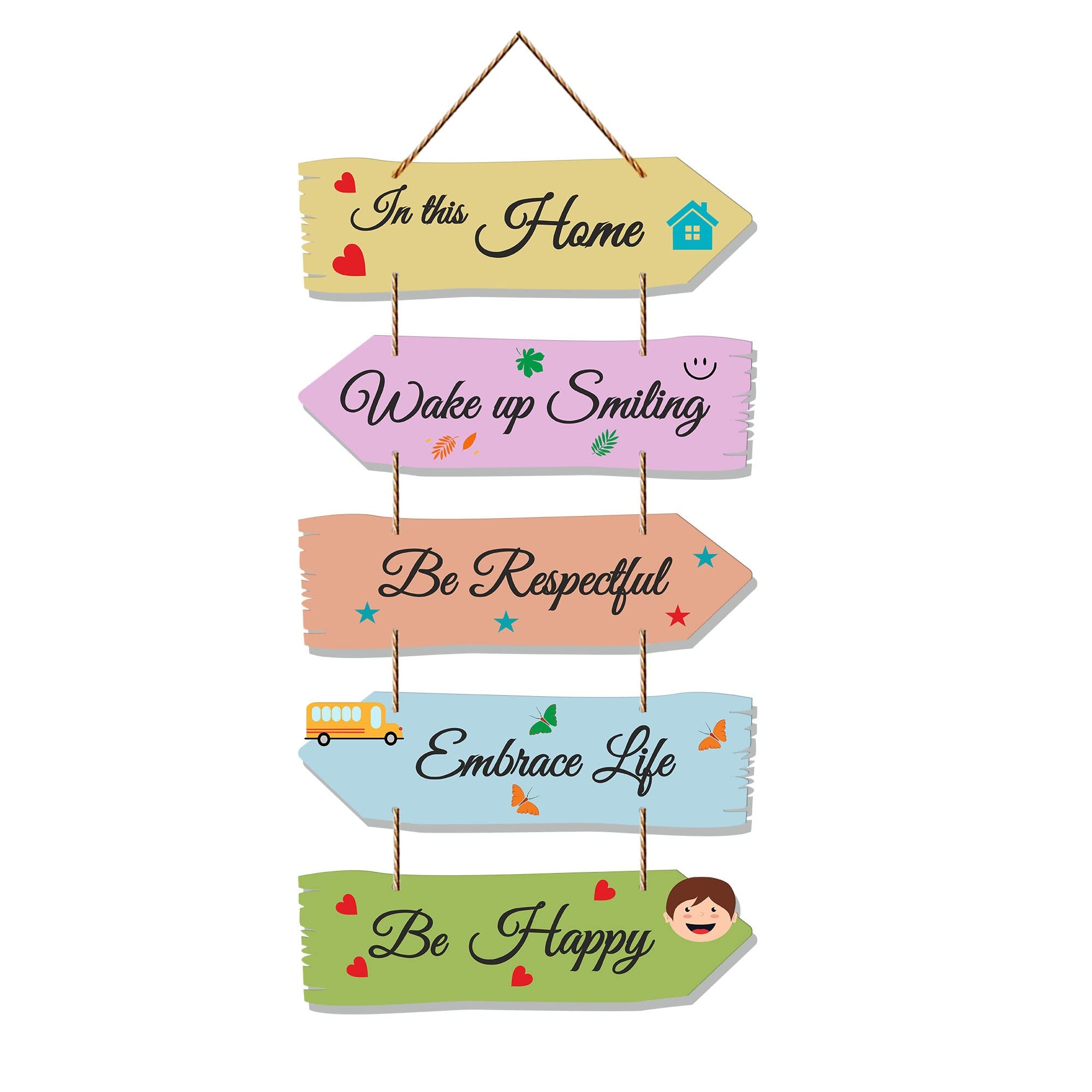 Artvibes Home Quotes Decorative Wall Art MDF Wooden Wall Hanger for Livingroom | Bedroom | Gifts | Wall Hangings for Home Decoration | Modern Decor Items | Artworks Wall Hangings (WH_7301N), Set of 5