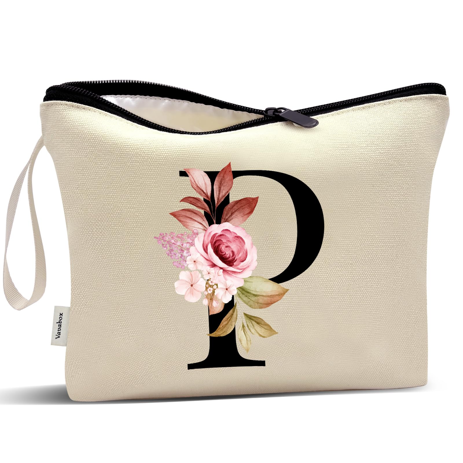 Vavabox A-Z Personalized Makeup Bag, Birthday Gifts for Women Mom, Gifts for Best Friend, Bride Bridesmaid Cosmetic bag (P, Cream Yellow)