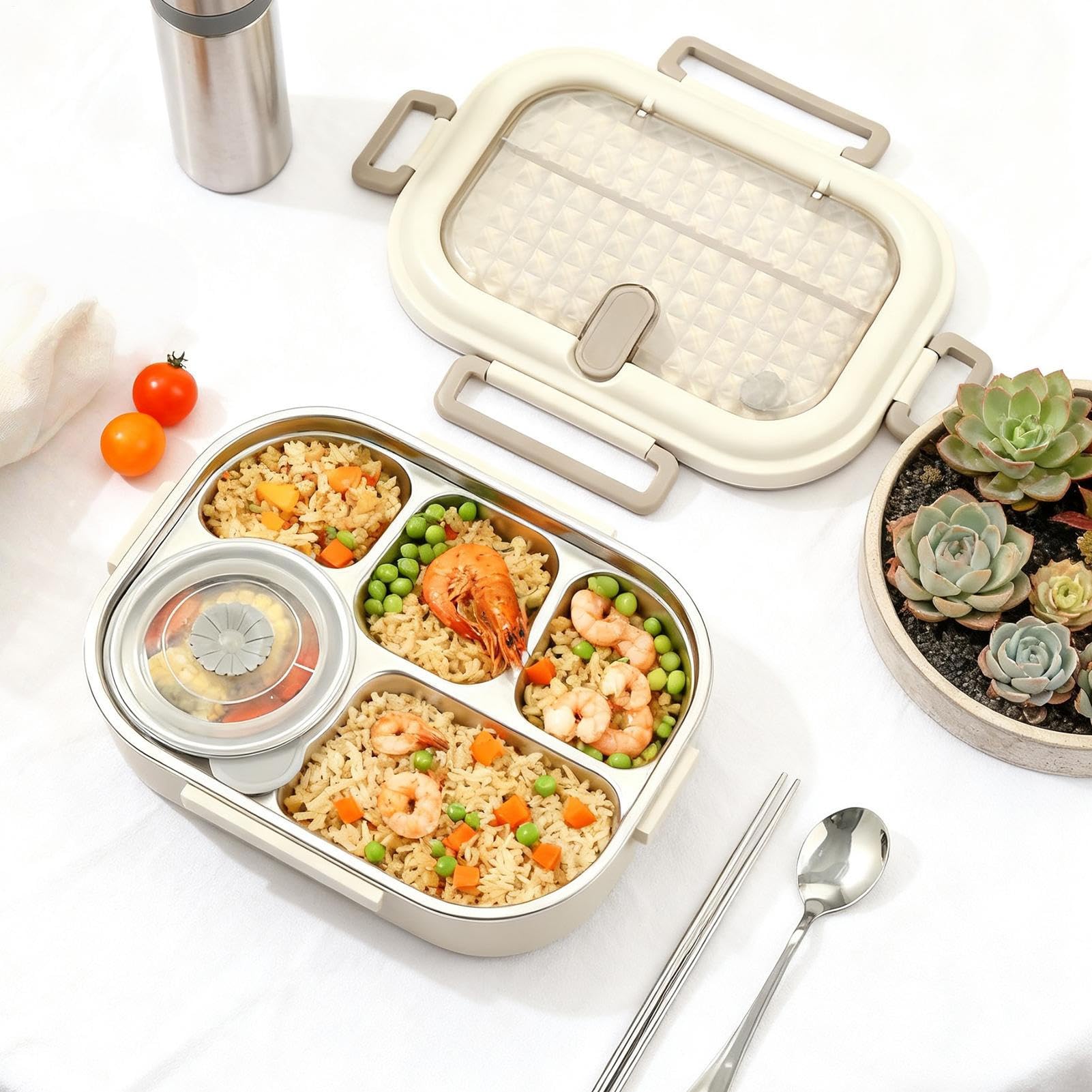 de almuerzo genérica | Leak Proof Lid Boxes with Lock Clip | Stainless Steel Reusable Food Container for School Camping Spring Trip Commuting Fruits Soup Snacks Snacks Vegetables
