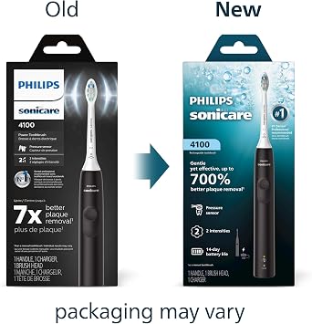 Philips Sonicare 4100 Series Electric Toothbrush - Sonic Toothbrush with Advanced Sonic Technology, Pressure Sensor, Two Intensity Settings, Smartimer & Quadpacer, Black, Model HX3681/24