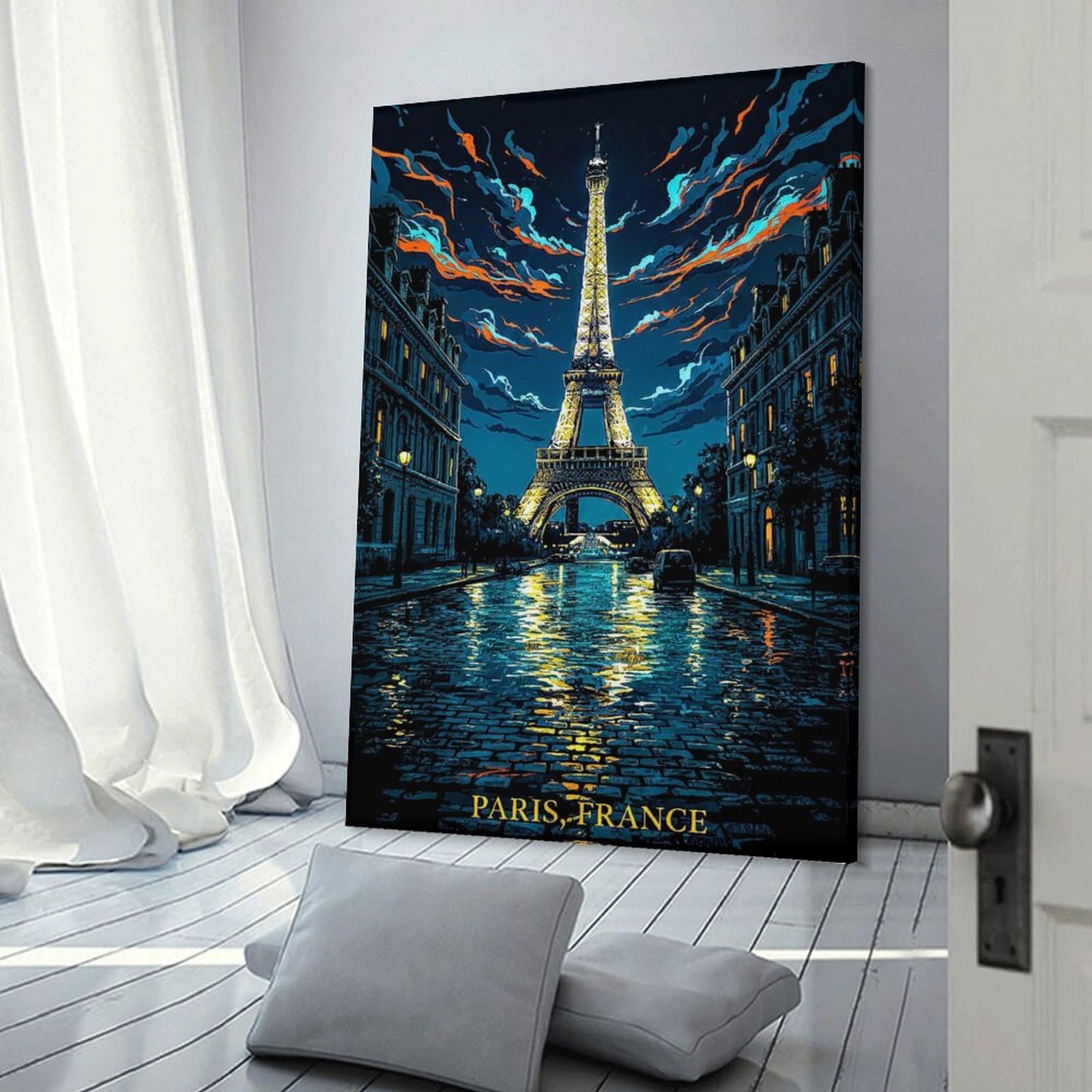 Eiffel Tower at Night Home Decor Wall Art 24x36inch(60x90cm), for Restful Interiors, Bedrooms Or Small Rooms, Decorative Wall Art for Cosy Rooms