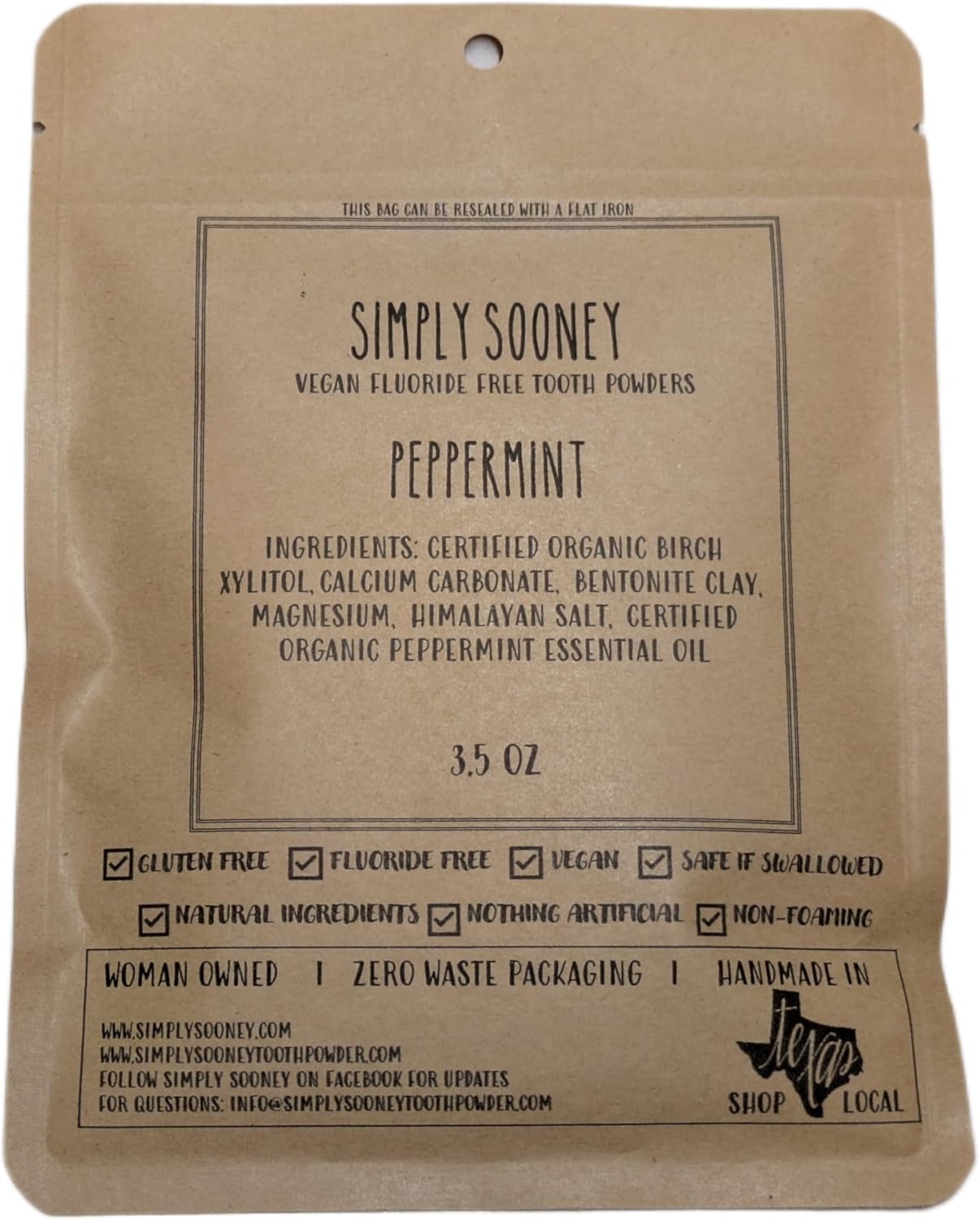 Organic Vegan Fluoride-Free Tooth Powder Peppermint - Zero Waste 6-Month Supply, Natural Whitening, Stronger Teeth