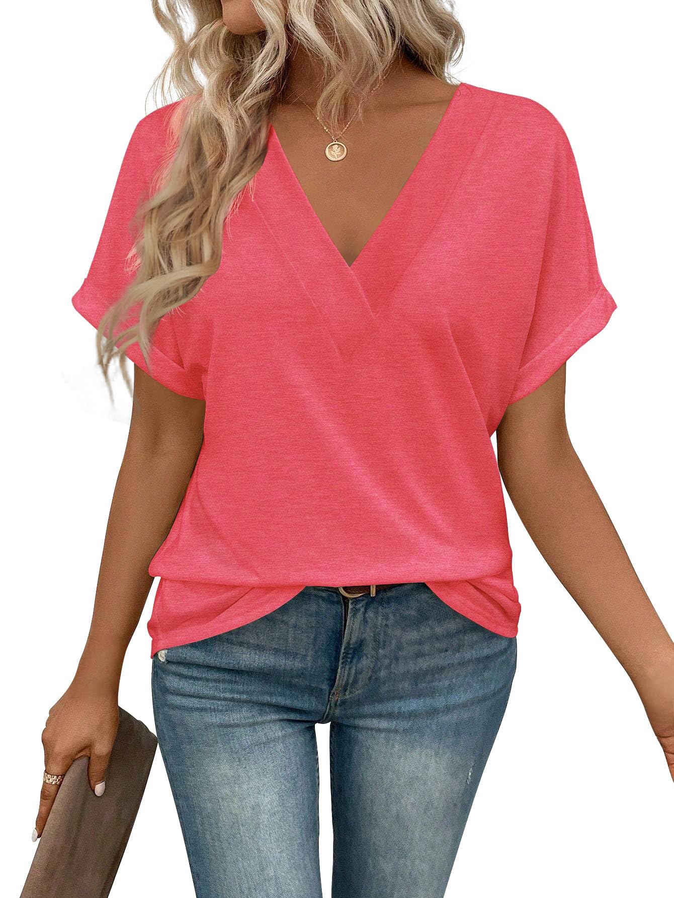 Cuptacc Womens Tops V Neck T Shirts for Women Short Sleeve Solid Color Casual Summer Tee Shirt — view 24