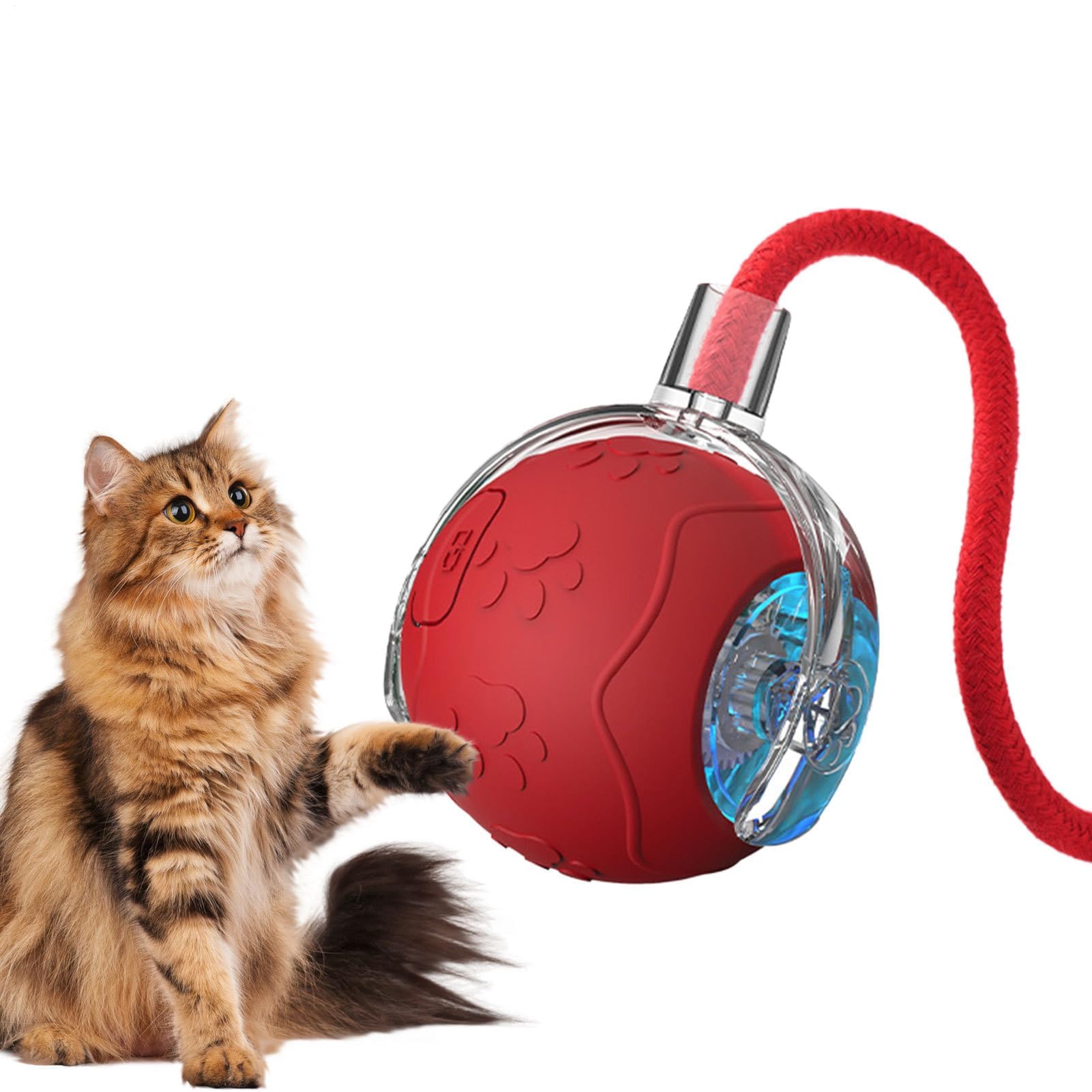 Juguetes para Gatos， Divertido Juego for Mascotas - Juguete for Gatos con Bola móvil de Silicona Cuerda | for Ejercicios enriquecimiento Juegos en Interiores(Red)
