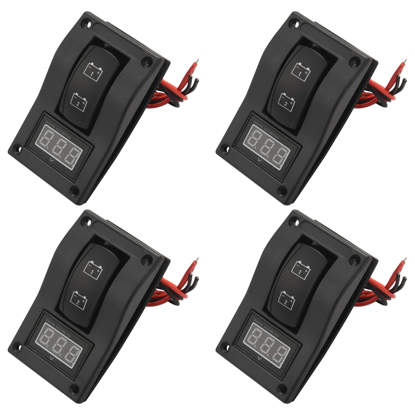 Jnchdghwa 4X 12-24V LED Dual Battery Test Panel Rocker Switch Car Truck Marine Boat Voltmeter 4P -on