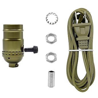 Lamp Light Kit, Repair or Rewiring Table Lamp Kit, 3 Way Socket and 8 Foot Matching Cord Set with Essential Hardware for Vintage Lamps or Other DIY Lighting Fixtures Antique Brass