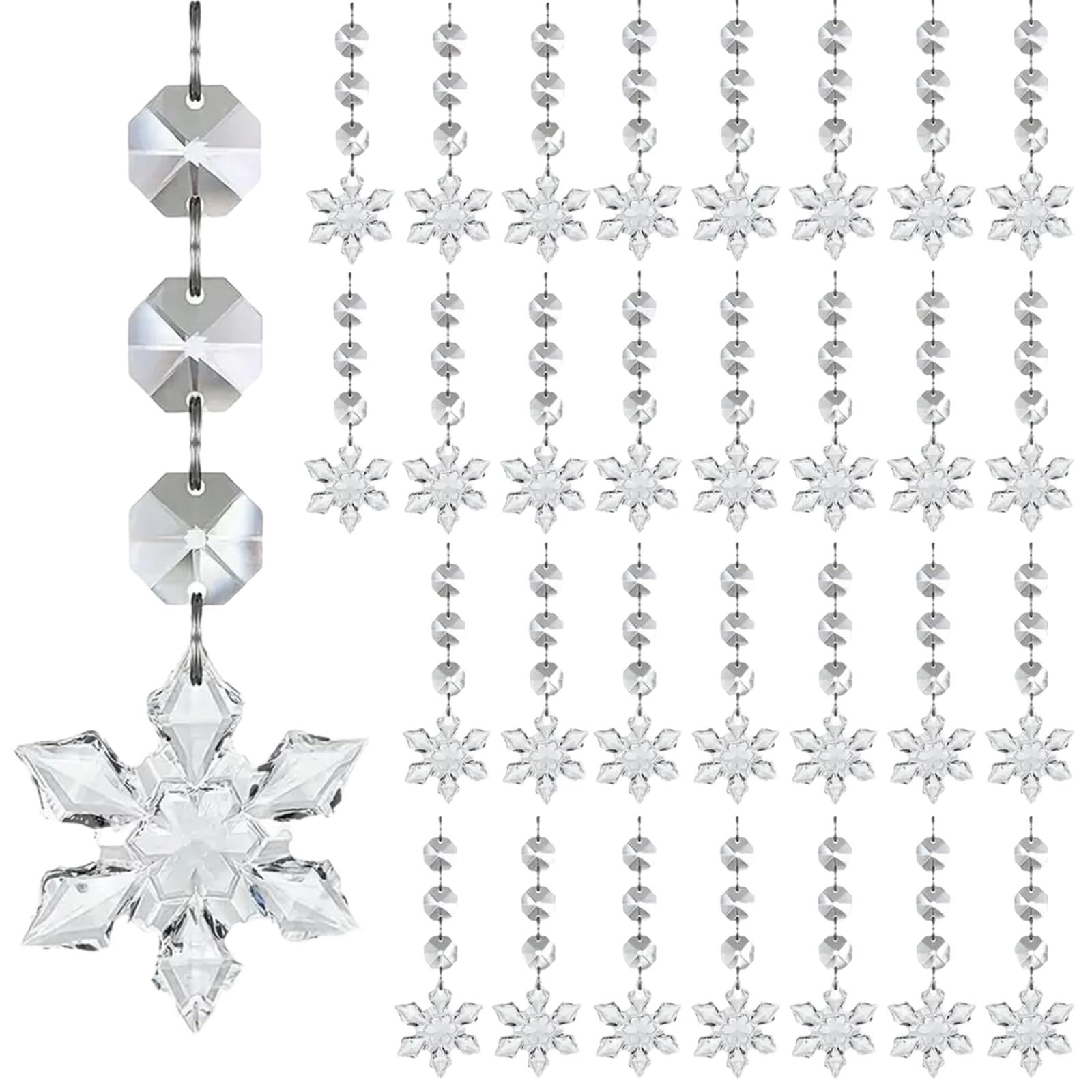 BelleVive 30 adornos de copos de nieve para árbol de Navidad, copos de nieve, adornos de cristal acrílico, copos de nieve, estrella, decoración para árbol de Navidad