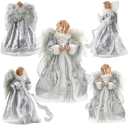 Miniatura 6 de Decoración para árbol de Navidad con forma de ángel iluminada de 12.6 pulgadas, figura LED para árbol de Navidad, adorno de árbol de Navidad para el