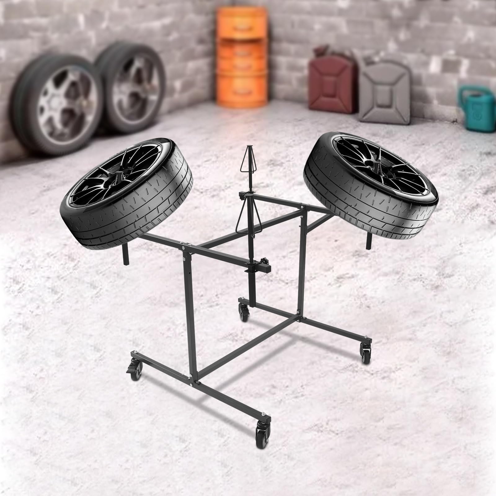 Fahrbar Felgenlackierständer für 4 Felgen, Höhenverstellbar Lackierständer, Felgen Lackieren Ständer Halter Bock, Einstellbar Lackierwagenreparaturständer (Schwarz)