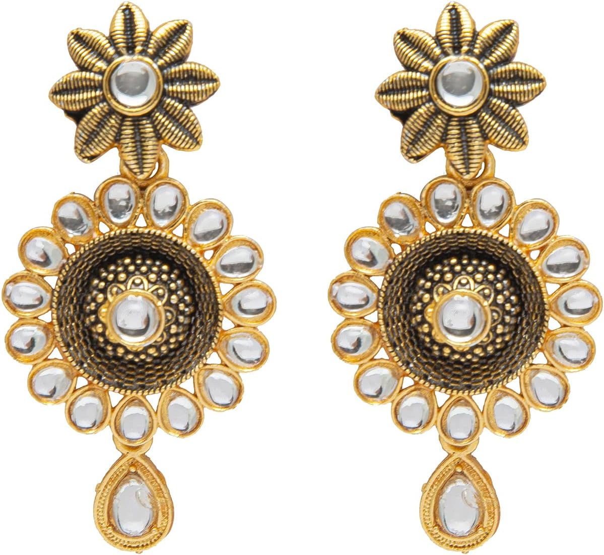 bodha Traditional Indian Flower DesignTraditional Gold Dual tone Kundan Polki Jewelry Necklace Set with earrings for Women (SJN_48)